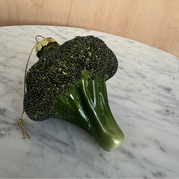 Vintage Glass Broccoli vegetable glass Christmas Ornament glitter sparkle green - Picture 14 of 14